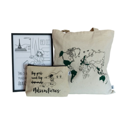 Kit de regalo ecológico tote bag, neceser y lámina